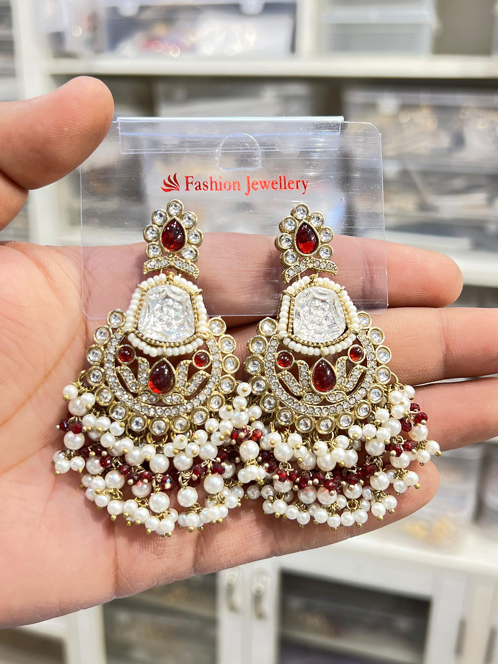 Thumbnail: Hira Collections 
Gold Plated 
Uncut Kundan 
Earrings 
