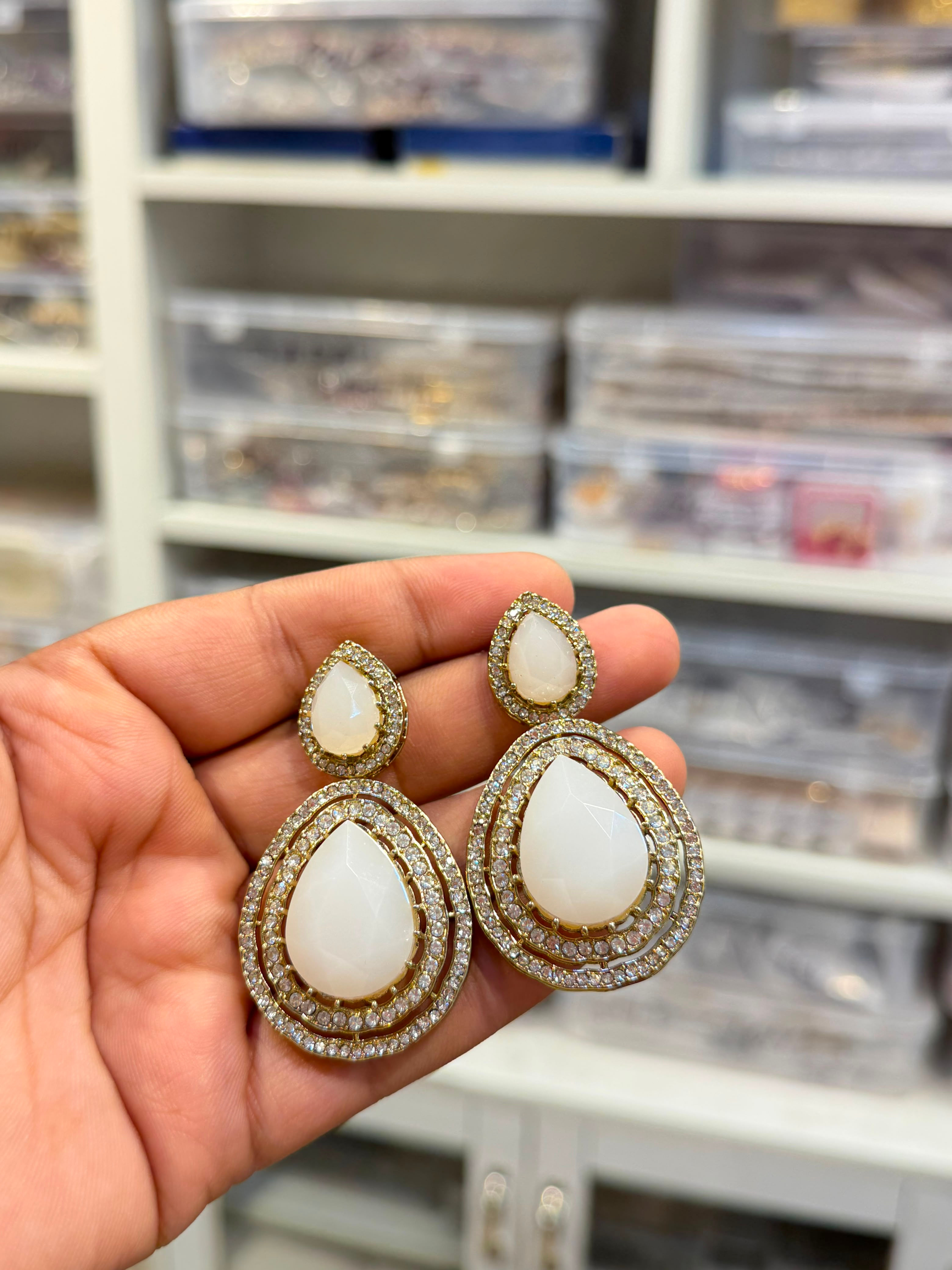 Hira Collections RHEA 
Goldplated Kundan Monalisa Stone Earrings