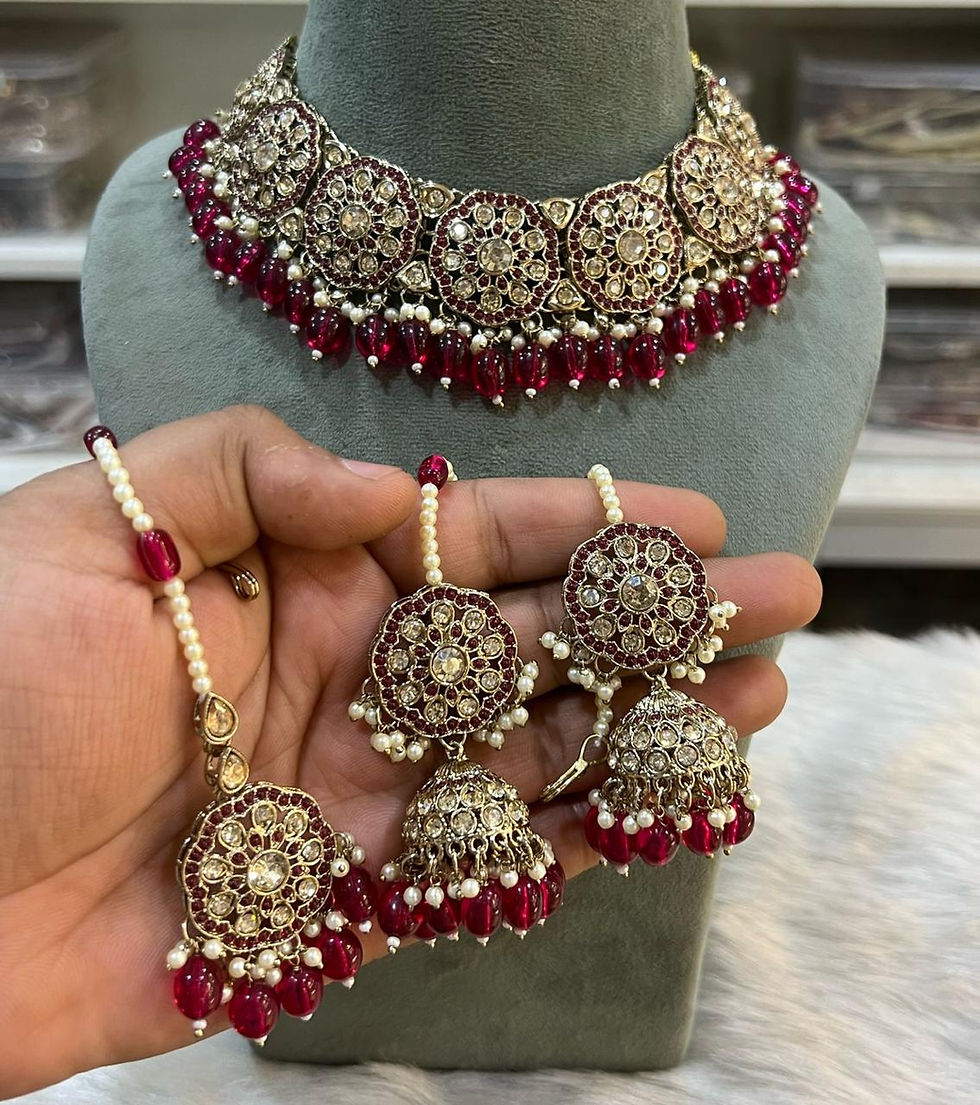 Thumbnail: Hira Collections SHIRIN
Polki Necklace, Jhumka Earrings with Earchain, Tikka