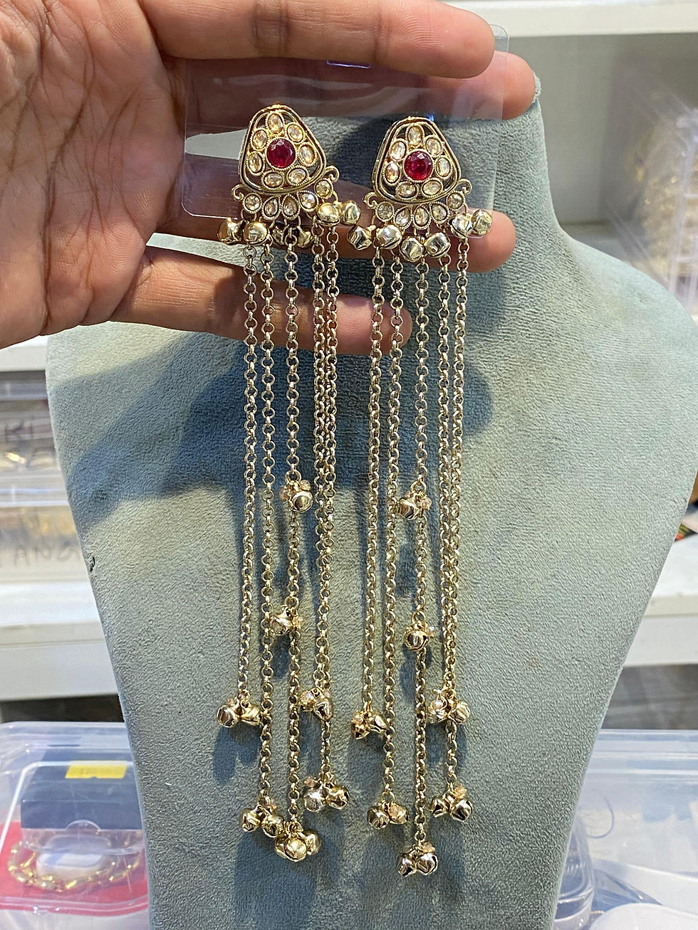 Thumbnail: Hira Collections SULU
Polki 
Kashmiri Ghungroo Long Earrings 
