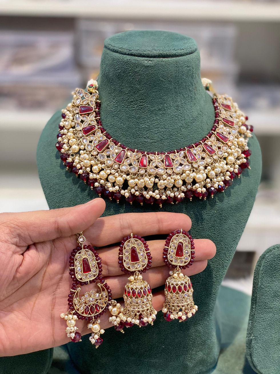 Thumbnail: Hira Collections ALINA
Polki Onegram Goldplated 
Necklace, Jhumka, Maangtikka 