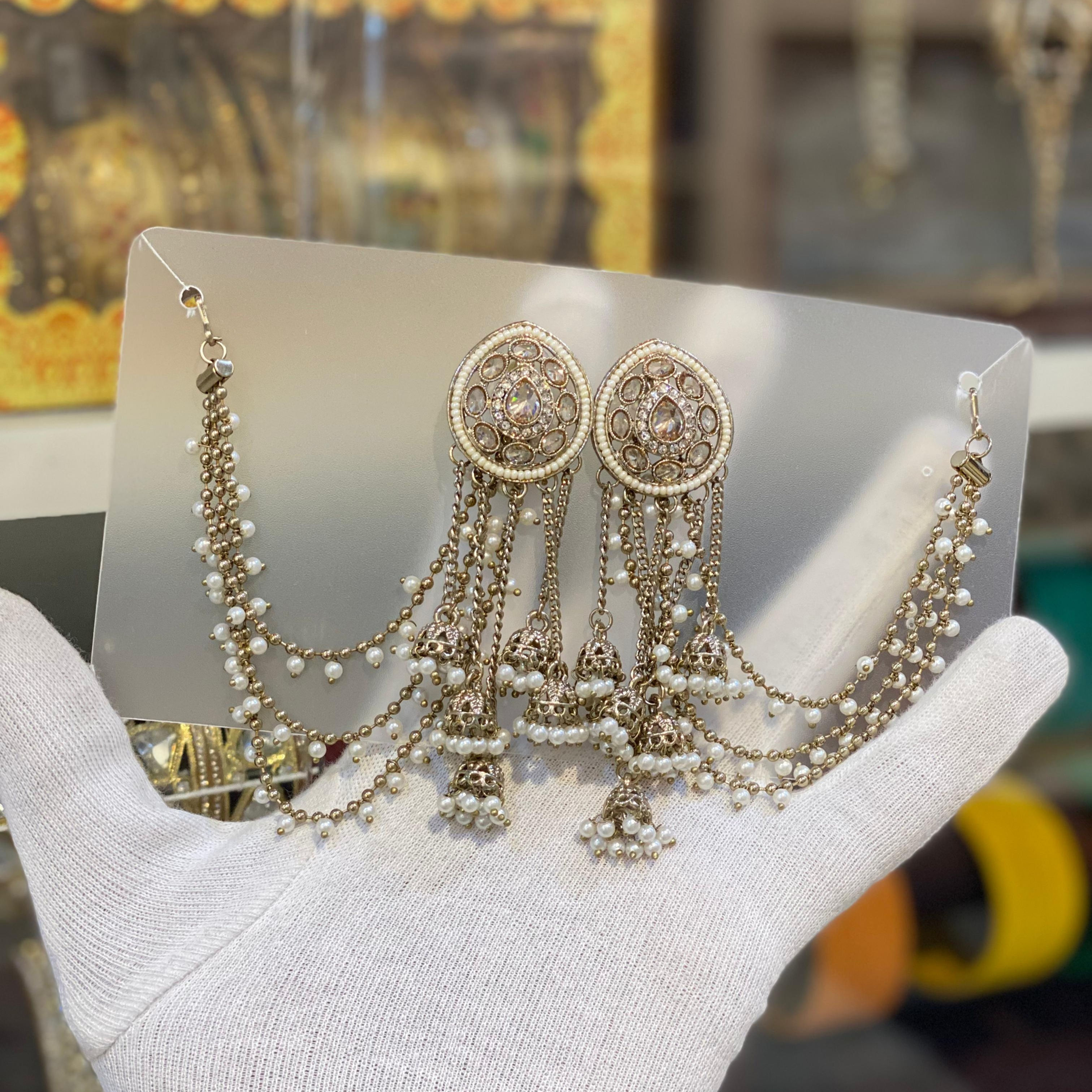 Hira Collections EAR036
Kashmiri Bahubali Jhumki Earrings with Earchain   
