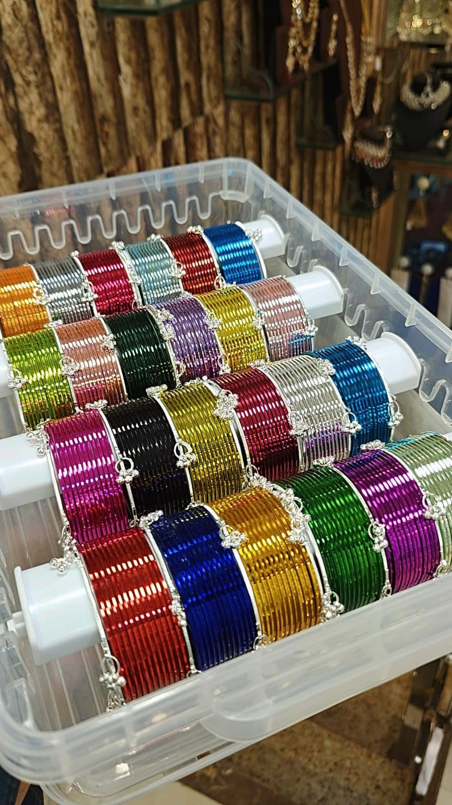 Hira Collections BB0056
Jelly Glossy Metal Bangles with Silver Kashmiri Bangles