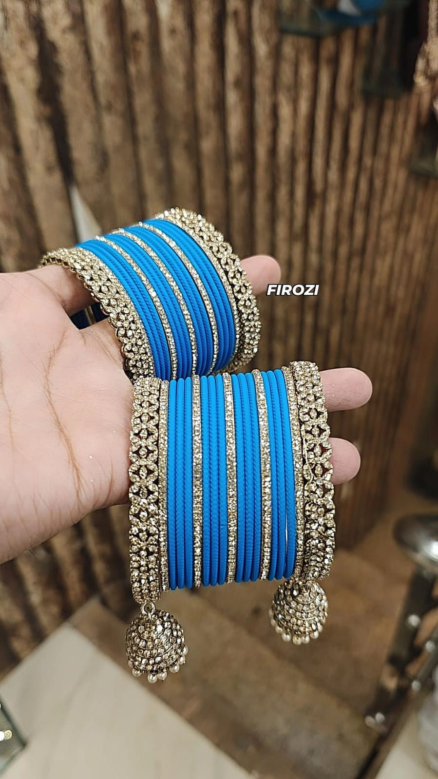 Thumbnail: Hira Collections BANG008
Golden Stone Bangles With Jhumka Kada Set 
Classy Look 