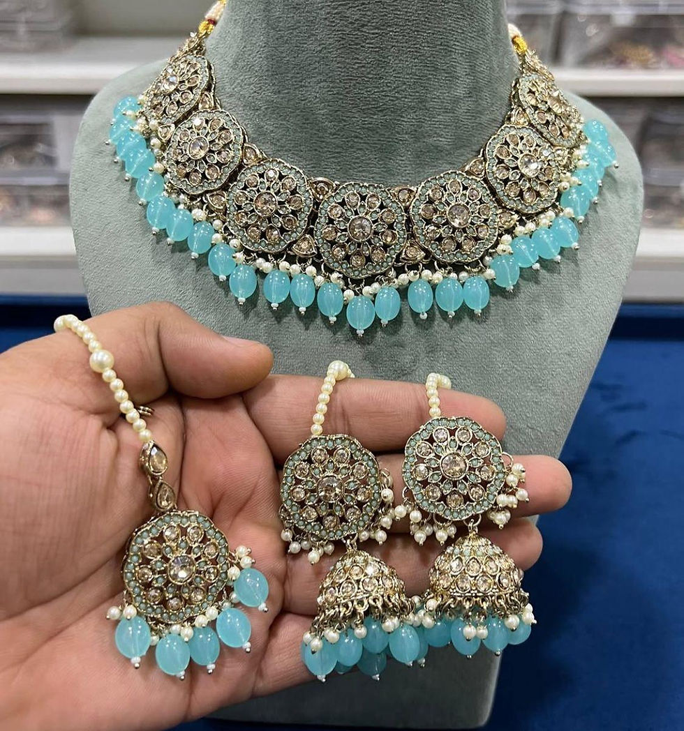 Thumbnail: Hira Collections SHIRIN
Polki Necklace, Jhumka Earrings with Earchain, Tikka