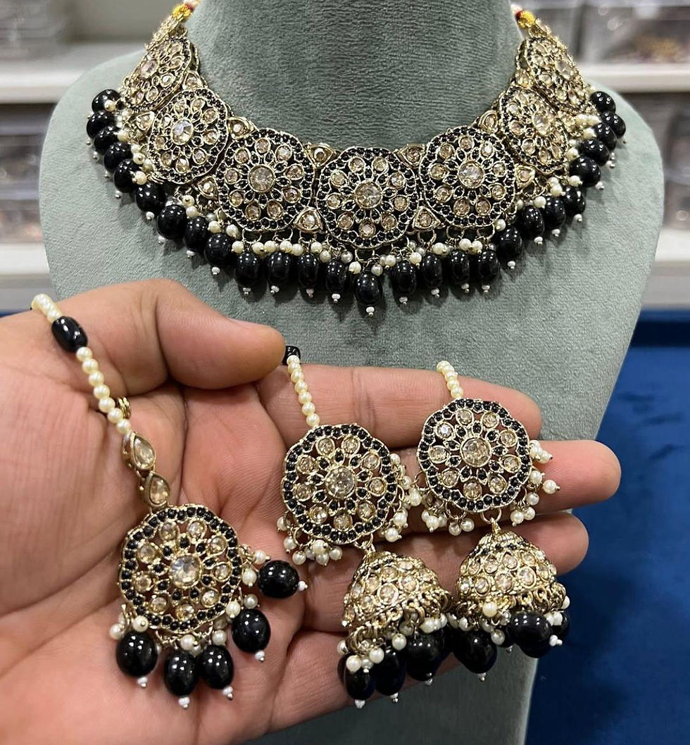 Thumbnail: Hira Collections SHIRIN
Polki Necklace, Jhumka Earrings with Earchain, Tikka