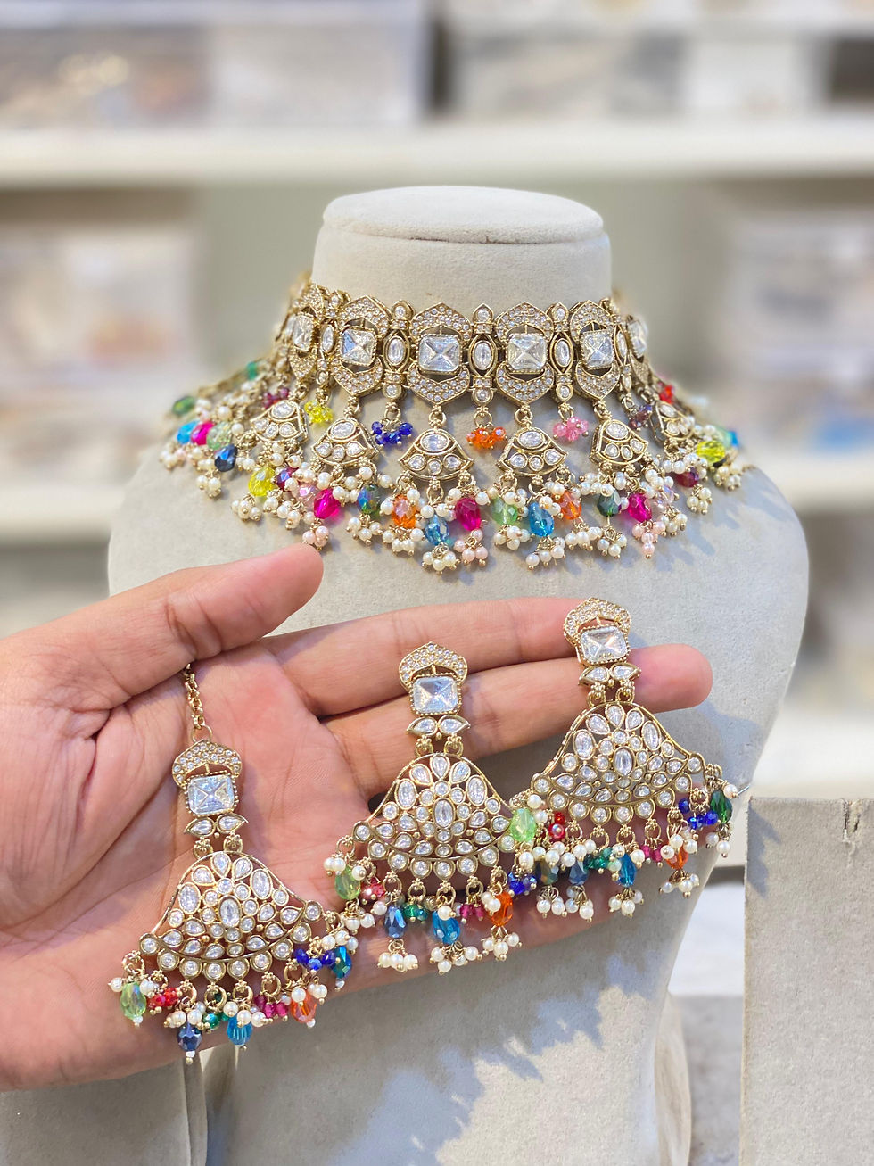 Thumbnail: Hira Collections MYRA 
Reception Look
Uncut Kundan
Choker Earrings Maangtikka