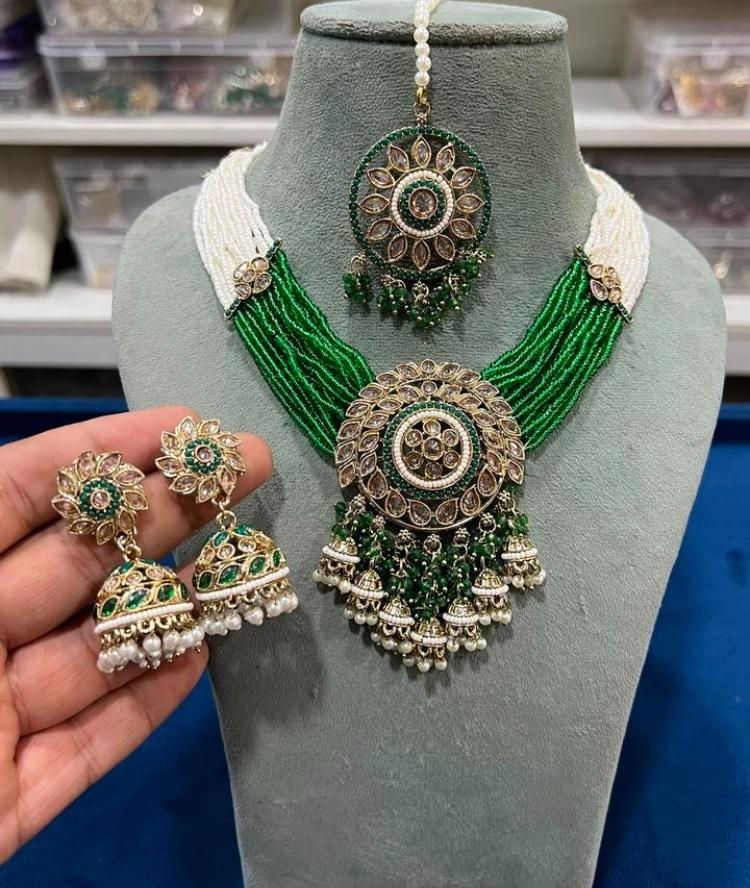 Thumbnail: Gold Plated Polki 
Necklace Set