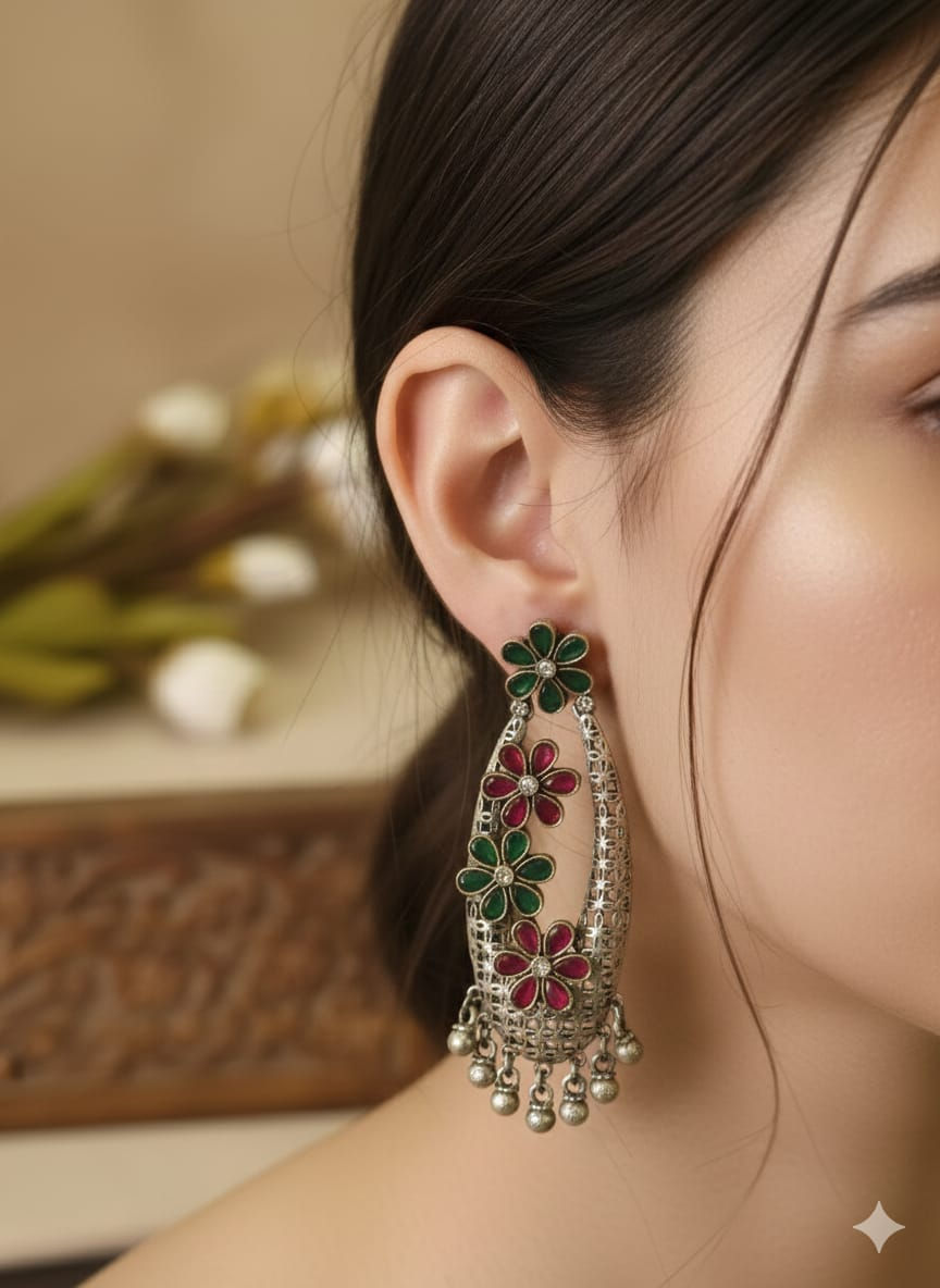 Thumbnail: Silver Look Alike 
Long Earrings 

Oxidised 