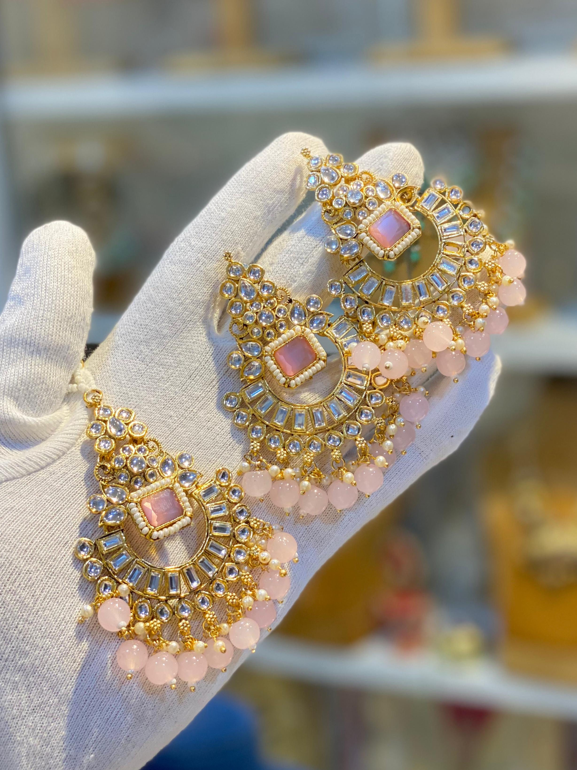 Hira Collections ANUSHKA 
Kundan Stone
Chandbali Earrings + Maangtikka