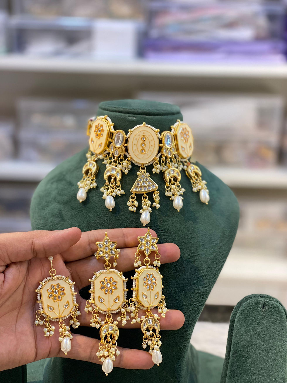 Thumbnail: Hira Collections KALKI 
Bareilly Meenakari Kundan 
Choker + Earrings + Tikka