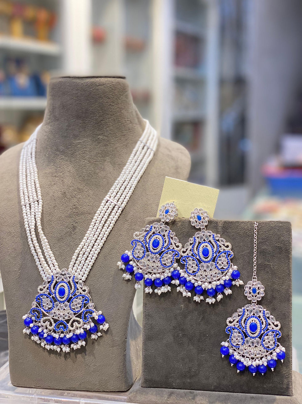 Thumbnail: Hira Collections AANCHAL 
Real Polki Silver Plated 
Rani Haar + Earrings + Tikka