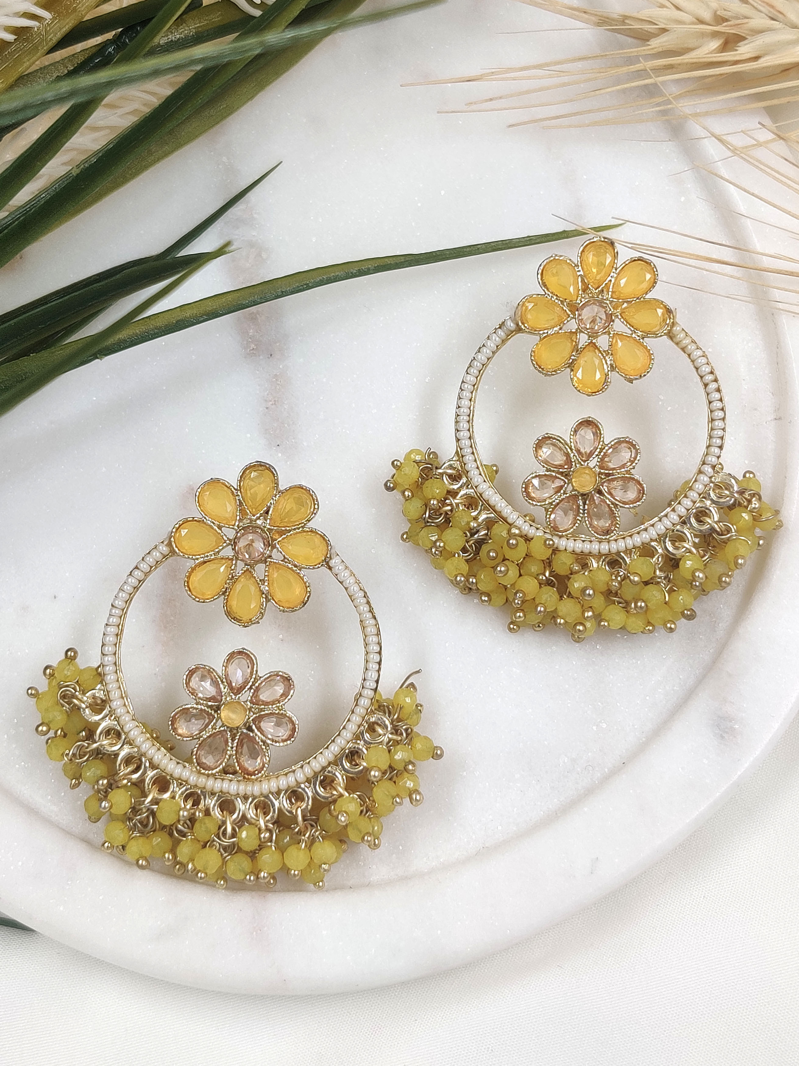 Yellow Kundan Earring