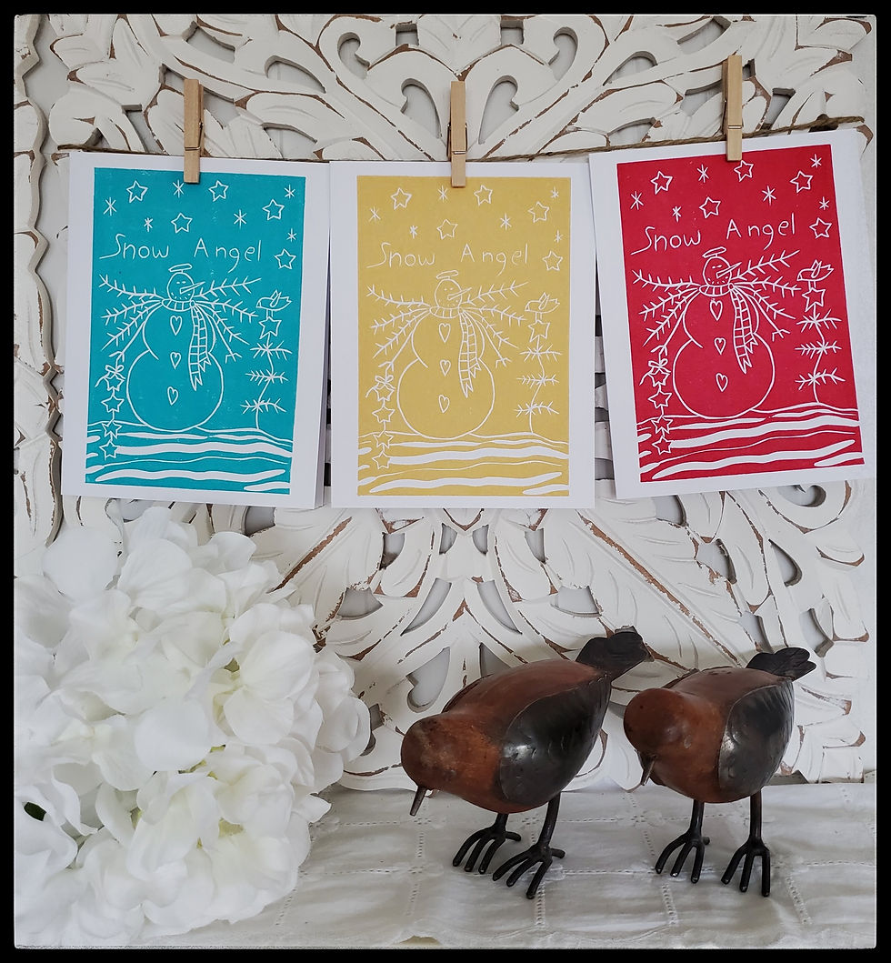 Thumbnail: Snow Angel - Linocut Greeting Card - Red