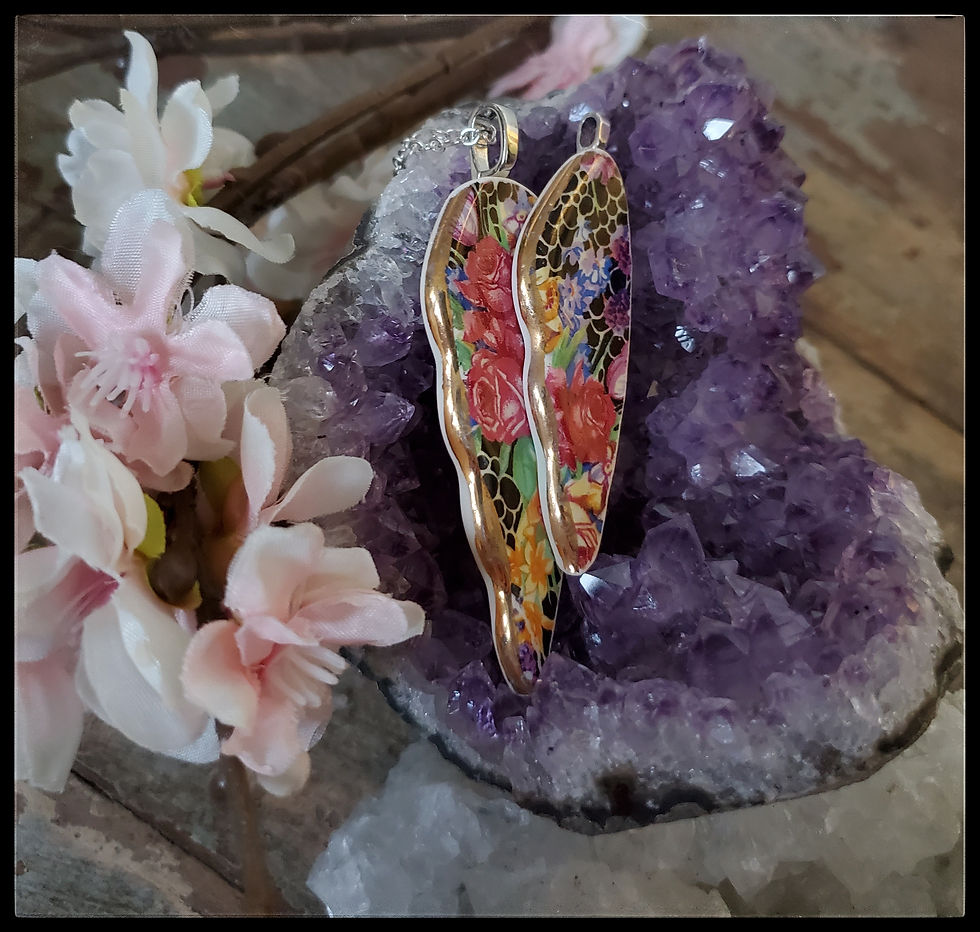 Thumbnail: (SOLD) Angel Wing Pendant & Earring Set - Hazel Pattern