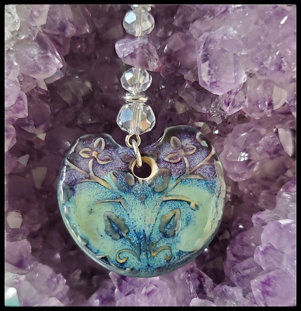 Thumbnail: Keychain - Ceramic - Lily Pad - Purple, Blue & Green