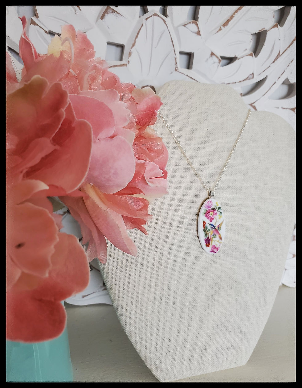 Thumbnail: (SOLD) Oval Exotic Hummingbird & Flowers