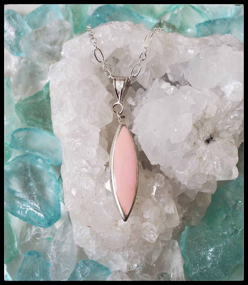 Thumbnail: (SOLD) Vintage Pink Oval Point Pendant & Earring Set