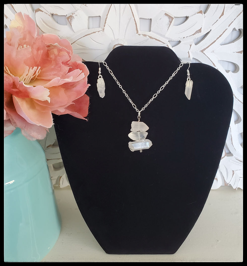Thumbnail: White Rough Stone Stack - Pendant and Earrings - Set #2