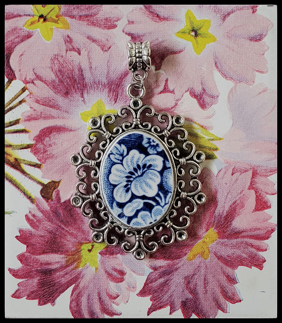 Thumbnail: (SOLD) Timeless Blue & White Oval Pendant