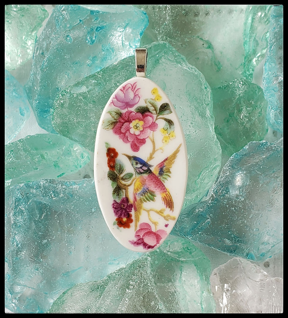 Thumbnail: (SOLD) Oval Exotic Hummingbird & Flowers