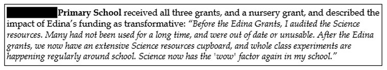 Teacher comment example