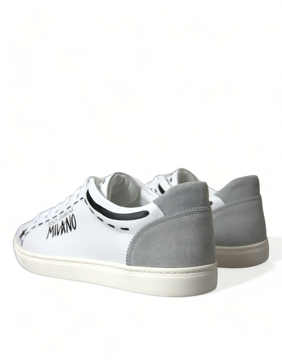 Thumbnail: Dolce & Gabbana White Gray Leather LOVE Milano Sneakers Shoes