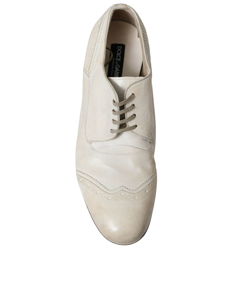 Thumbnail: Dolce & Gabbana White Distressed Leather Brogue Dress Shoes