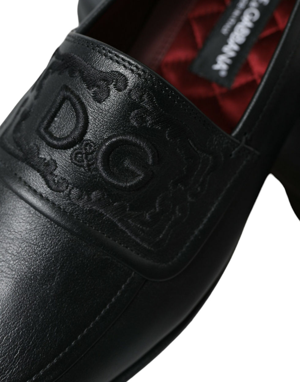 Thumbnail: Dolce & Gabbana Black Leather Logo Embroidery Loafers Dress Shoes