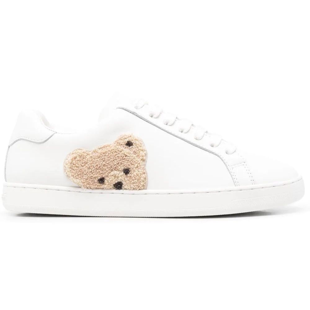 Palm Angels White Teddy Bear Motif Leather Sneakers