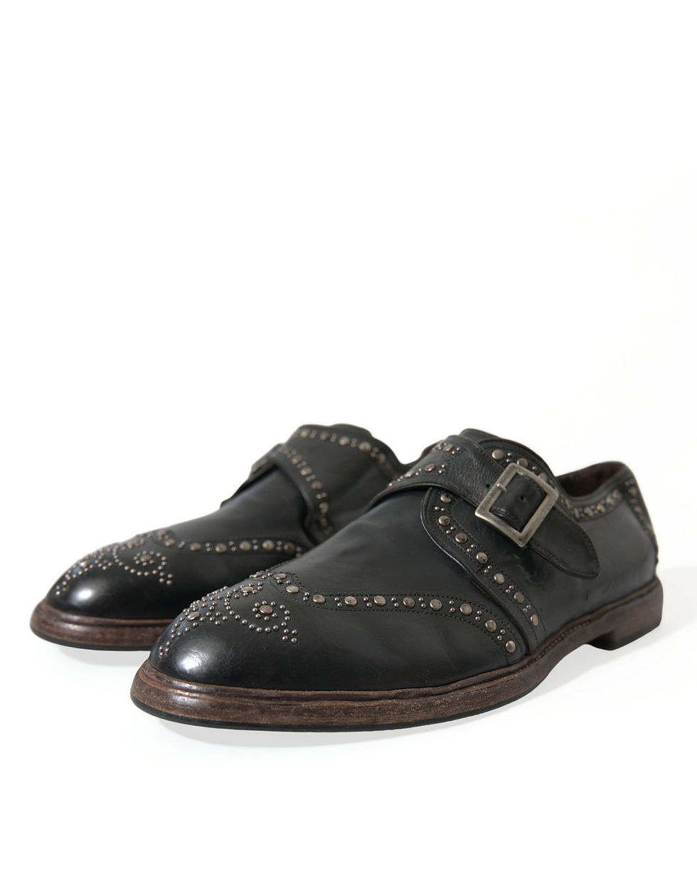 Thumbnail: Dolce & Gabbana Black Leather Monk Strap Studded Dress Shoes