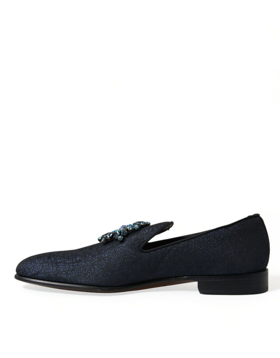 Thumbnail: Dolce & Gabbana Blue Jacquard Lurex Crystal Loafer Dress Shoes