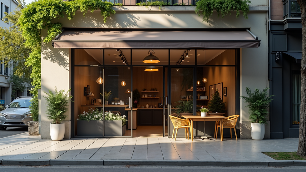 Eye-level view of a small business storefront with a welcoming entrance
