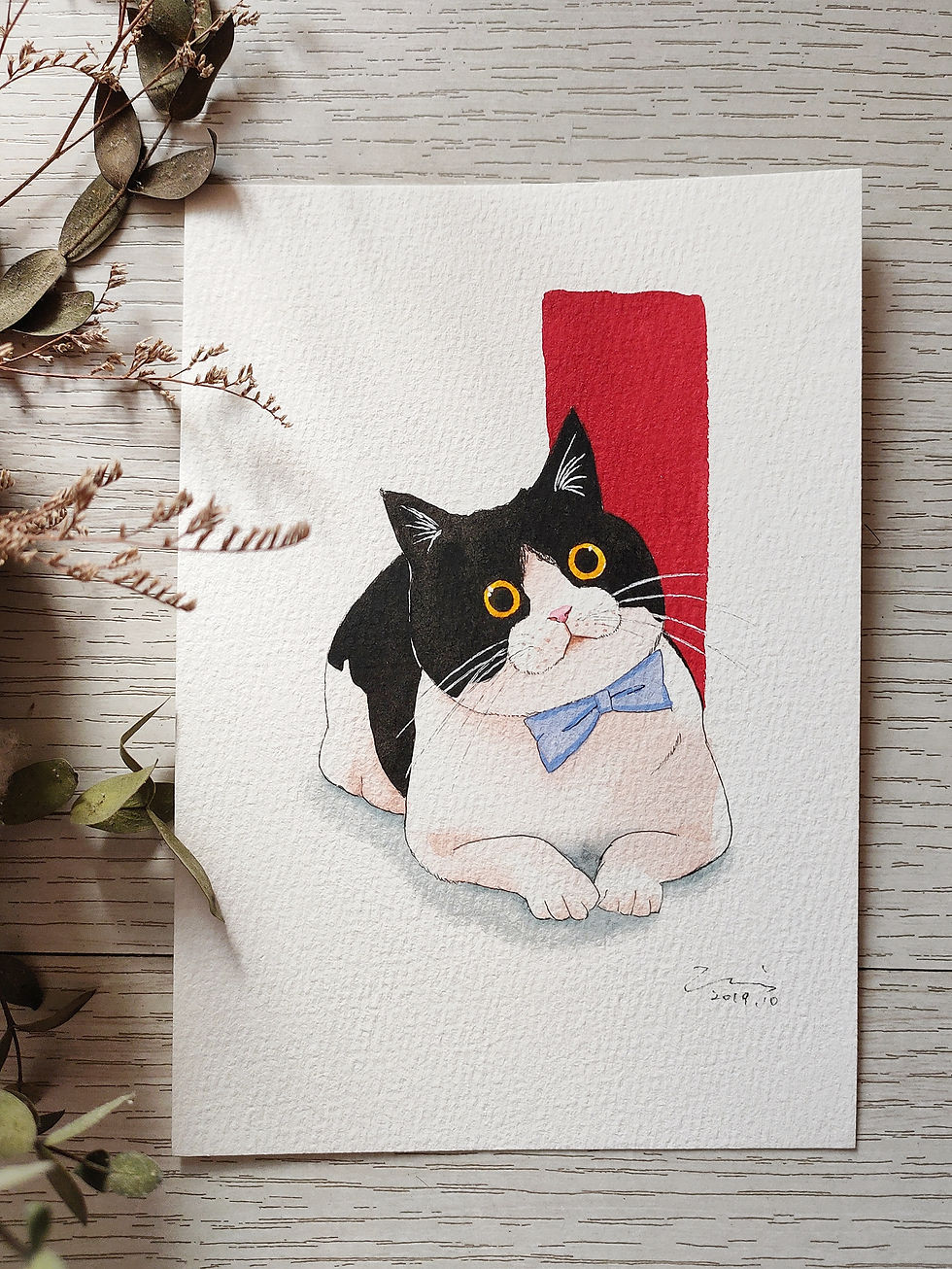 賓士貓 (2) (藍色蝴蝶結) Tuxedo Cat (2) (Original)