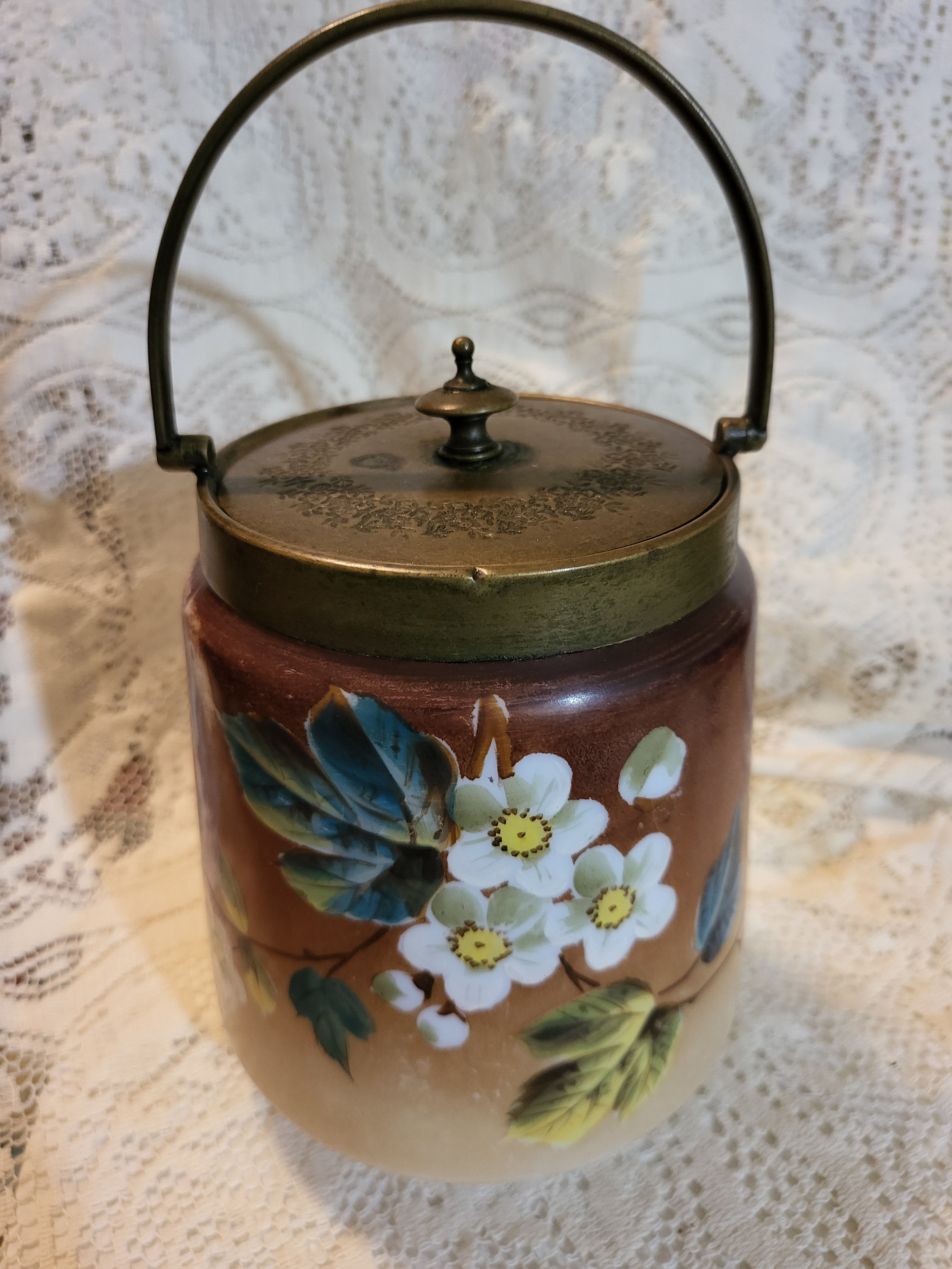 Hand-painted Glass Antique Biscuit Jar