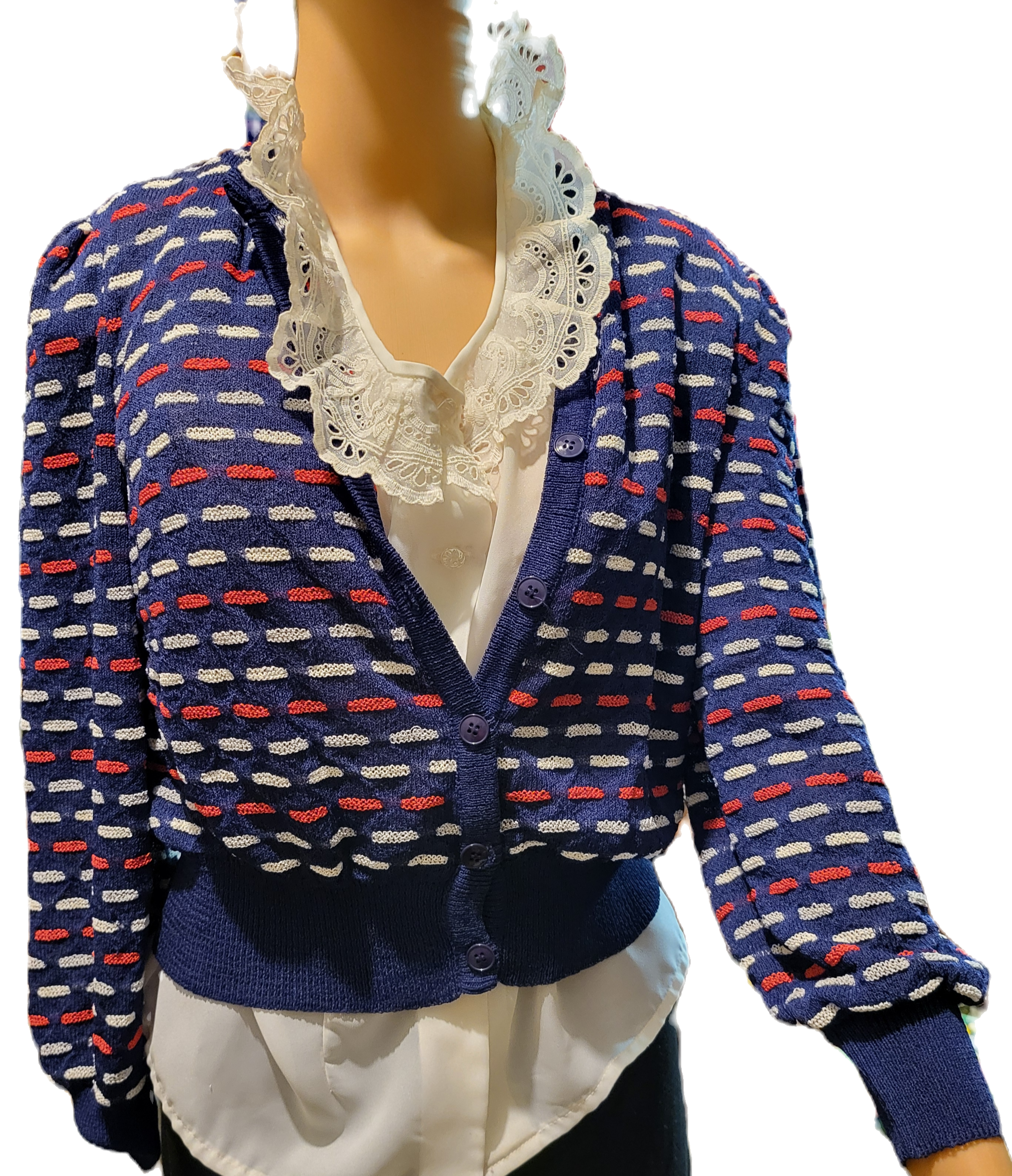 Retro Castleberry Classic Red, White and Blue Cardigan