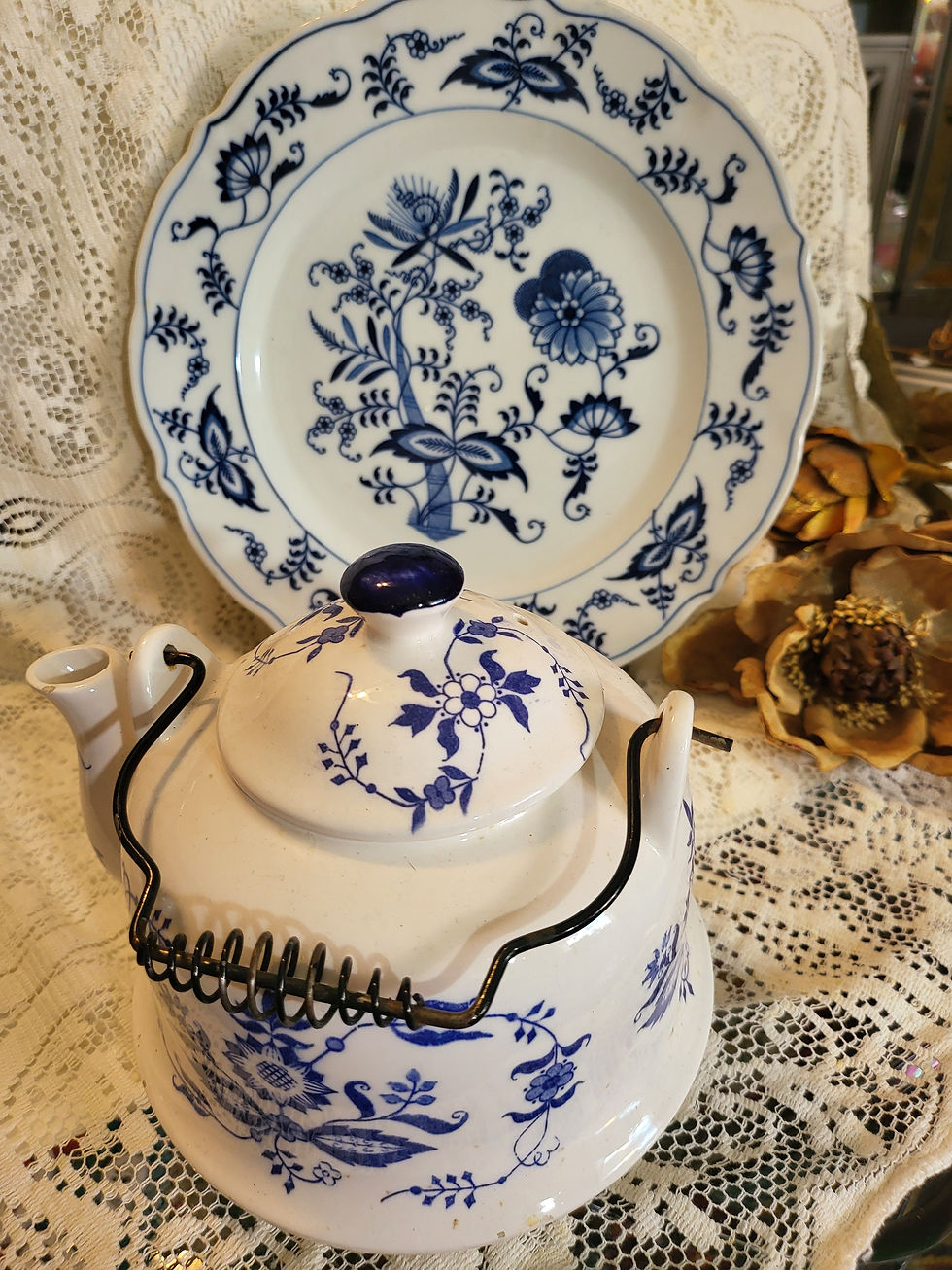 Thumbnail: Vintage Blue and White Porcelain Tea Pot