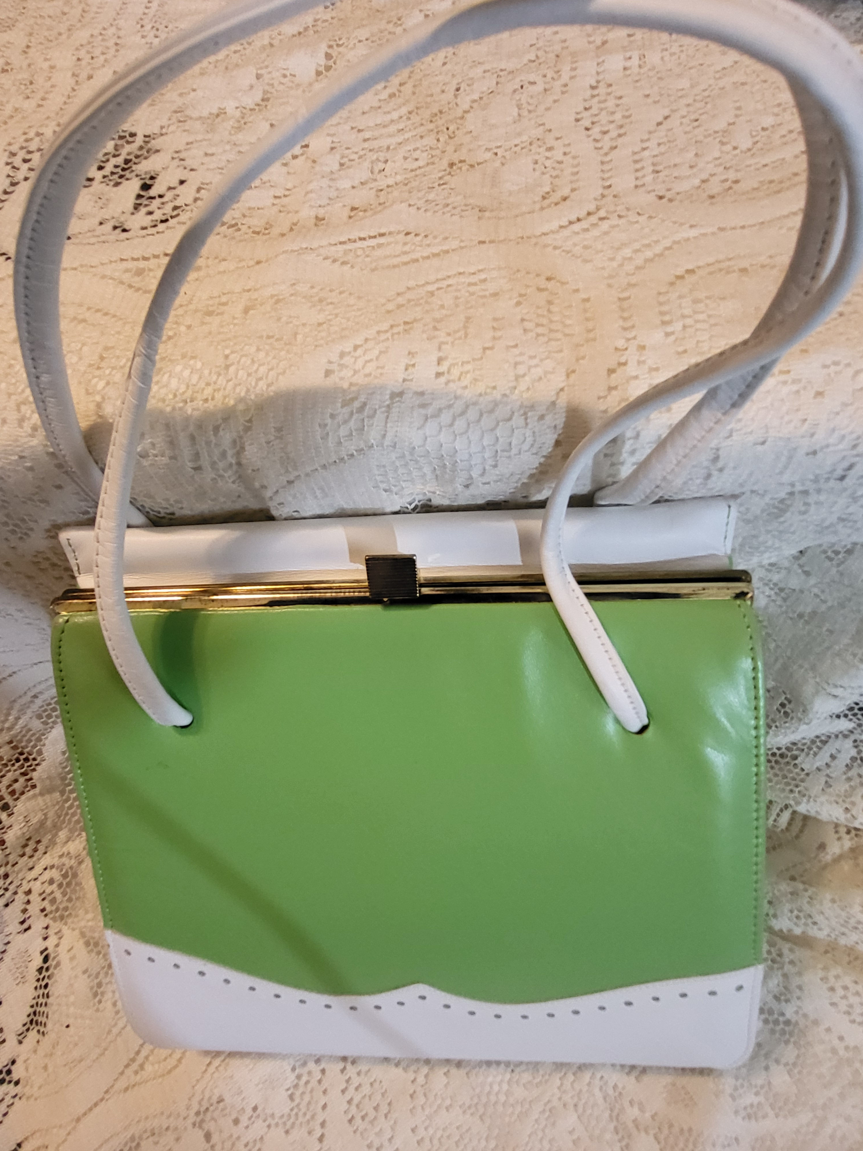 Vintage Mod Green and White Spectator Design Handbag