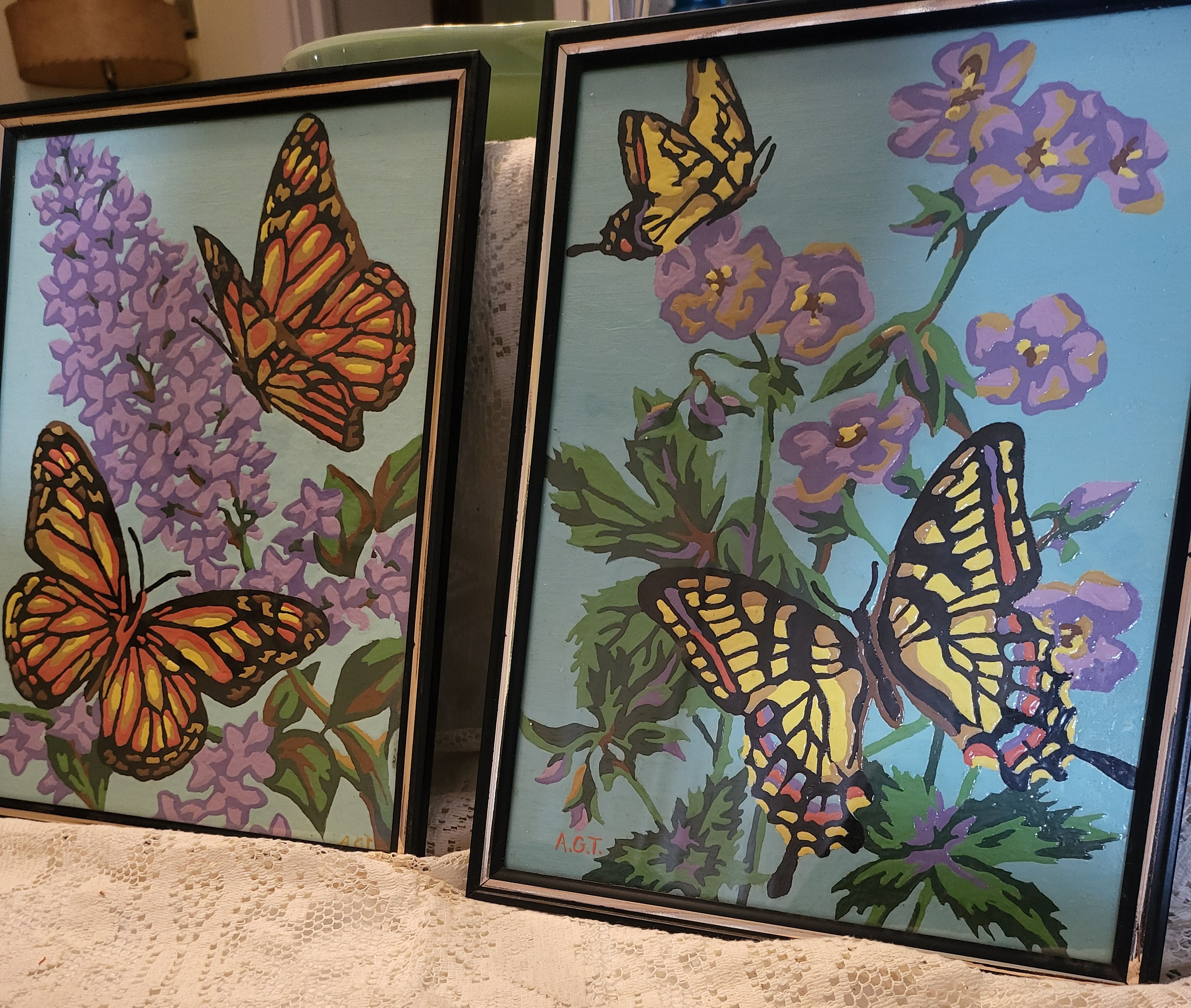 Vintage Paint-by-Numbers Butterflies and Flowers