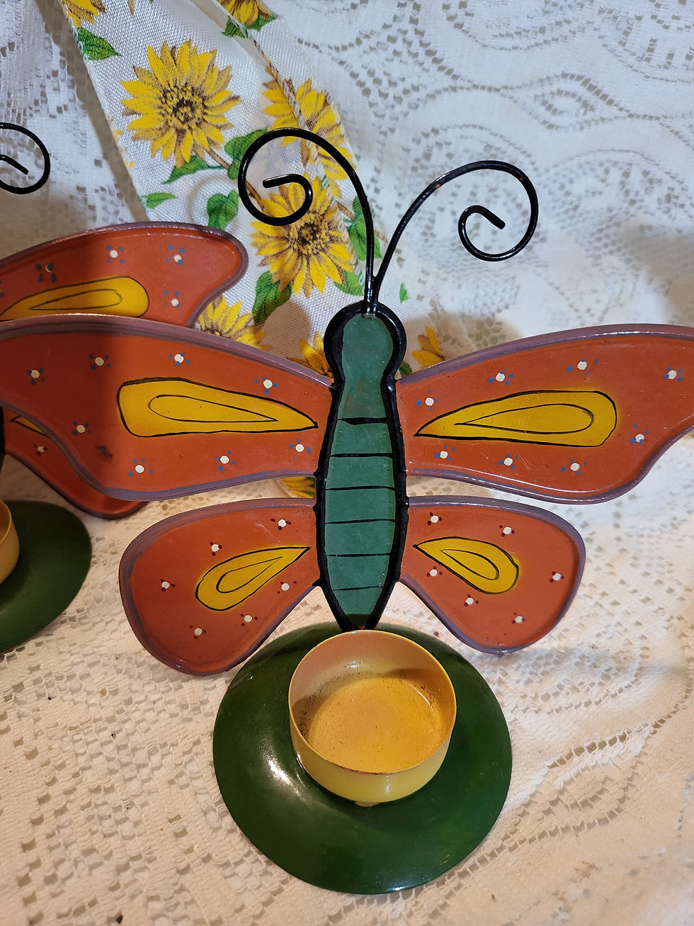 Thumbnail: Hand-painted Metal Butterfly Votive Holders/Pair