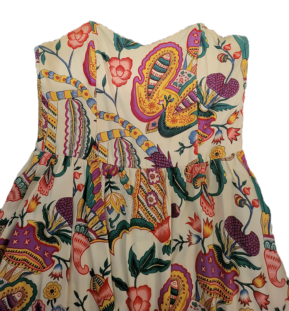 Thumbnail: 1980s Adrienne Vittadini Silk Print Strapless Dress