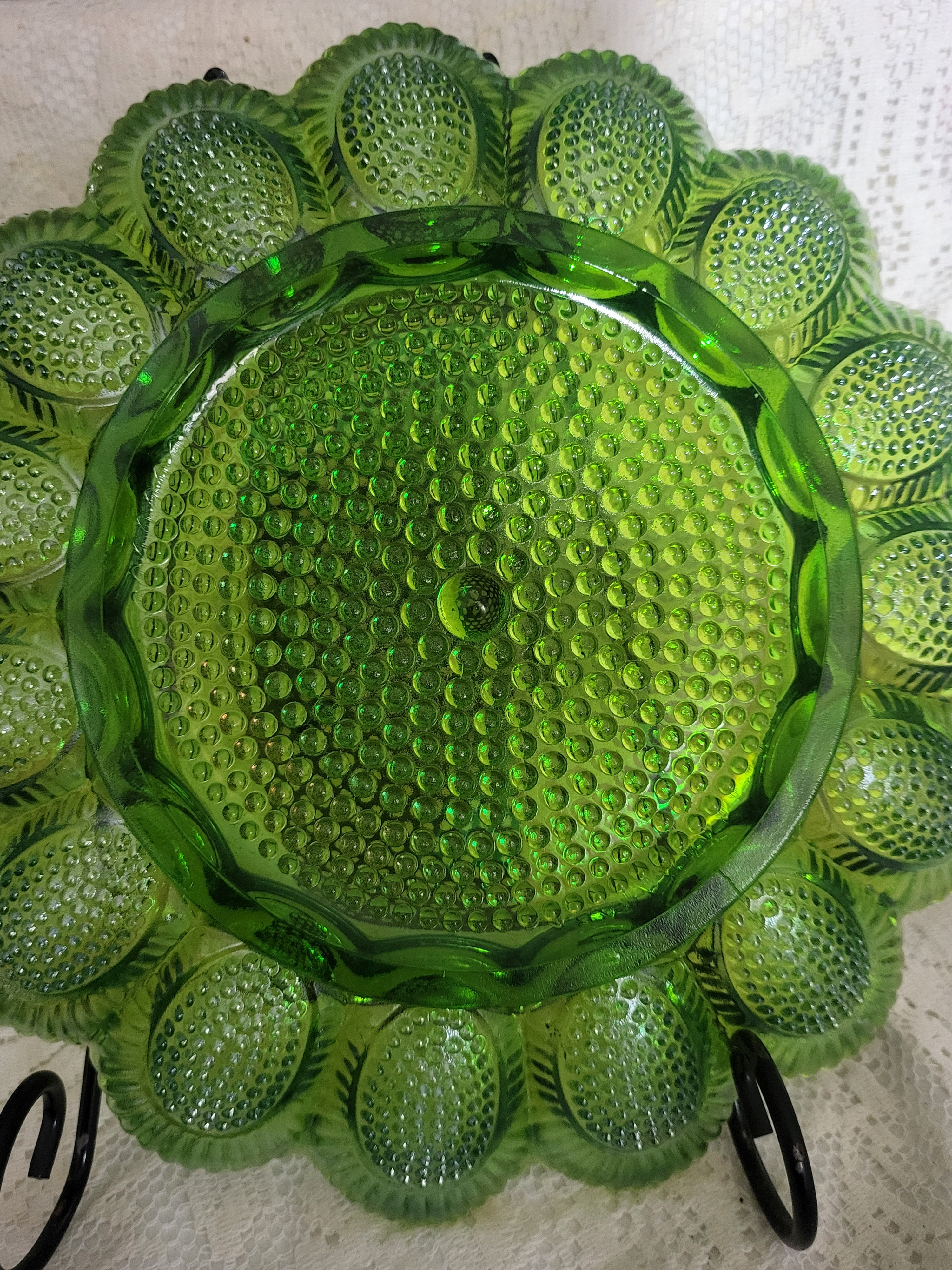 Vintage Indiana Glass Green Carnival Glass Deviled Egg Plate