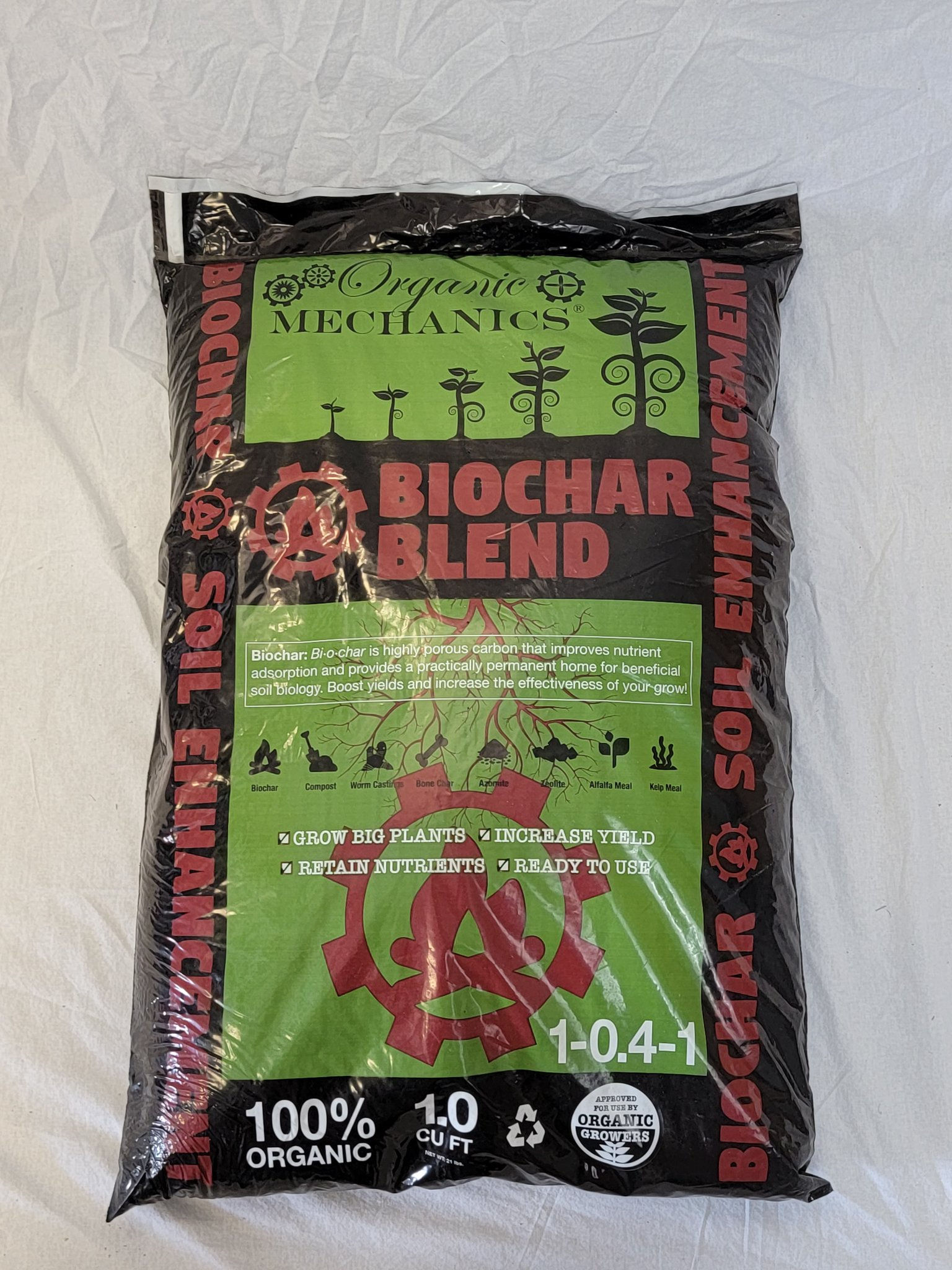 Organic Mechanics Biochar Blend 1 cf Bag