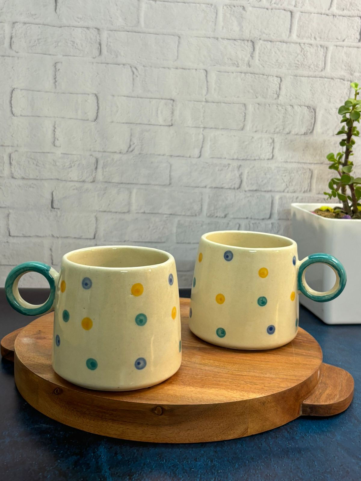 HOC- MULTI-COLOUR POLKA DOTS COFFEE MUGS (SET OF 2)