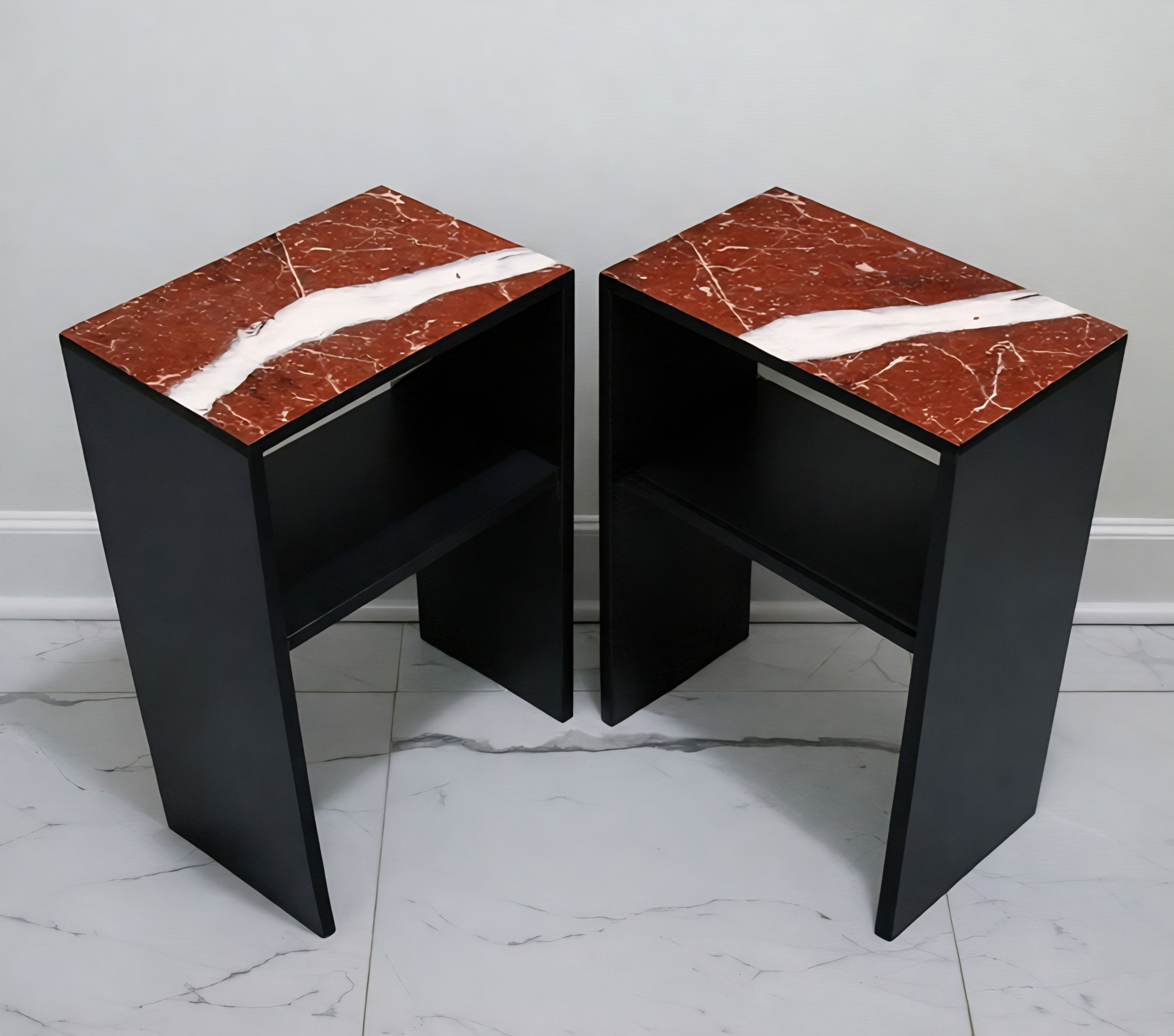 LaDeLewis Rosso Red 2-Tier Open Shelf Side Tables (pair)