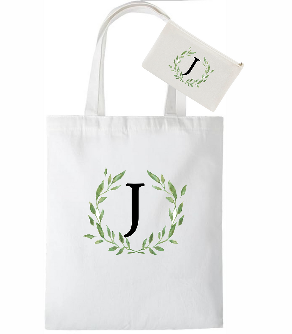 Thumbnail: Initial Tote Bag with Zipper Pouch A-M