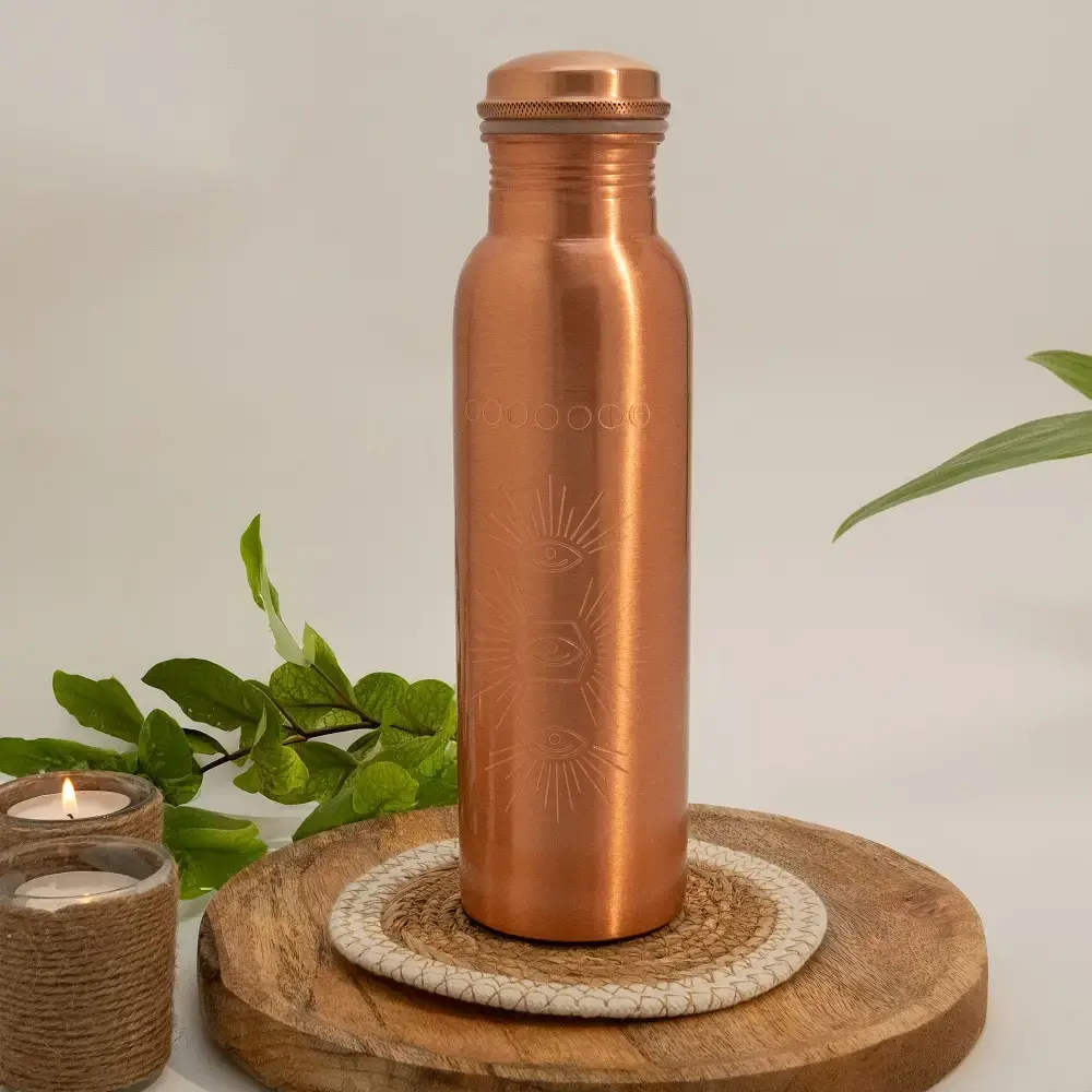 Pure Copper Water Bottle Engraved with Sun ± 950 Ml (Heavy