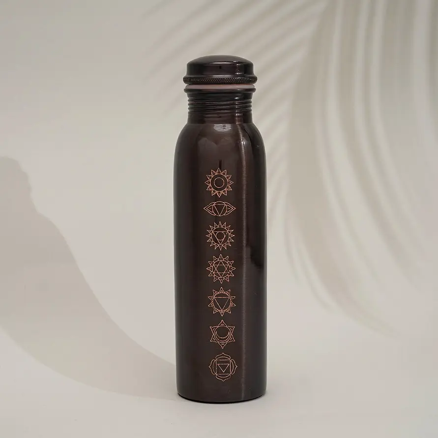 Pure Copper Water Bottle 7 Chakras Antique Finish ± 950 Ml