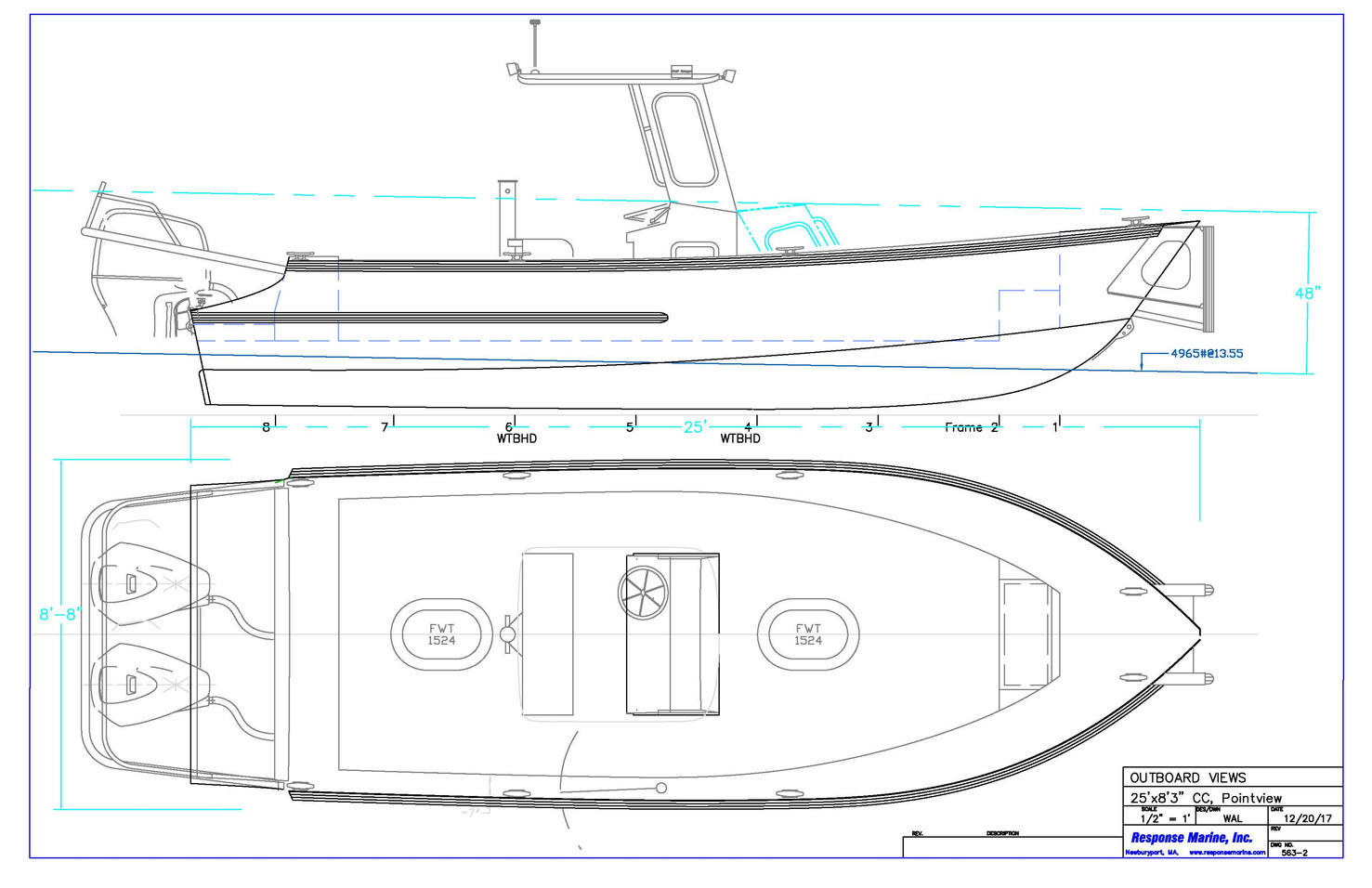 25' aluminum hull utility and fish boat design Response Marine