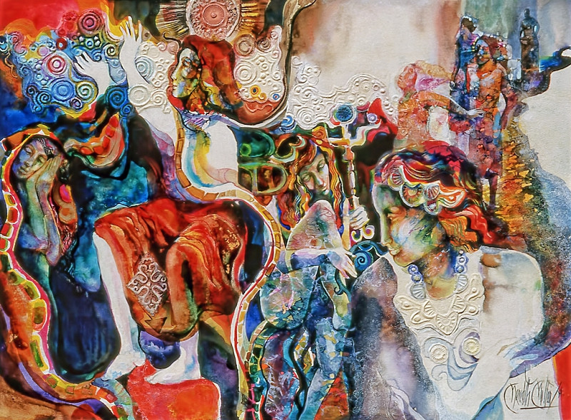 1974 - BECOMING GODDESSES - Watercolor with Resin - 30X40